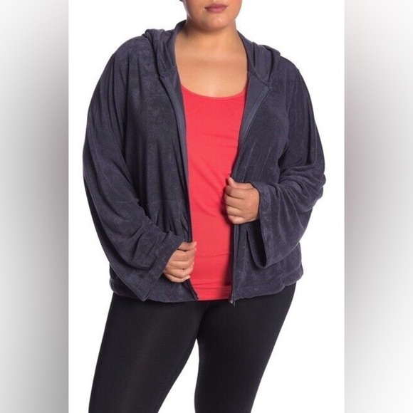 Zella Nordstrom Spa Hoodie Jacket Womens Plus Size 1X Bell Sleeve Slate Gray - Picture 1 of 9